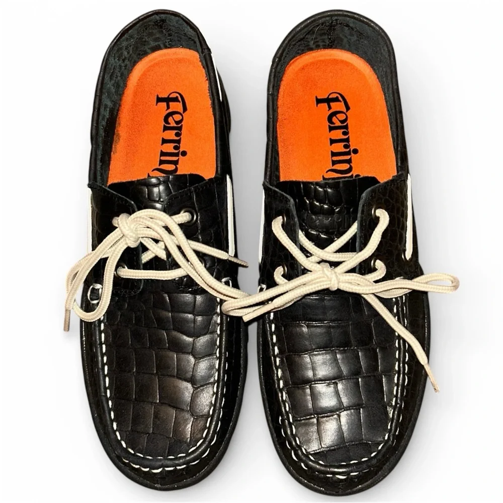 FERRINI WOMEN'S CROC PRINT MOC TOE LOAFERS NWOB